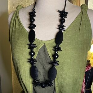 Wooden Statement Necklace - Black - Very Long